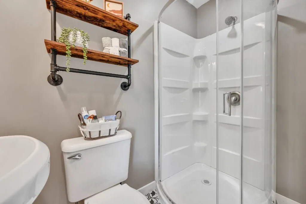 Modern container home bathroom with shower